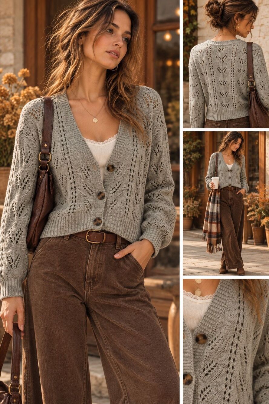 NWT American Eagle L Gray Cardigan Fall Boho Minimalist Cottagecore Layer